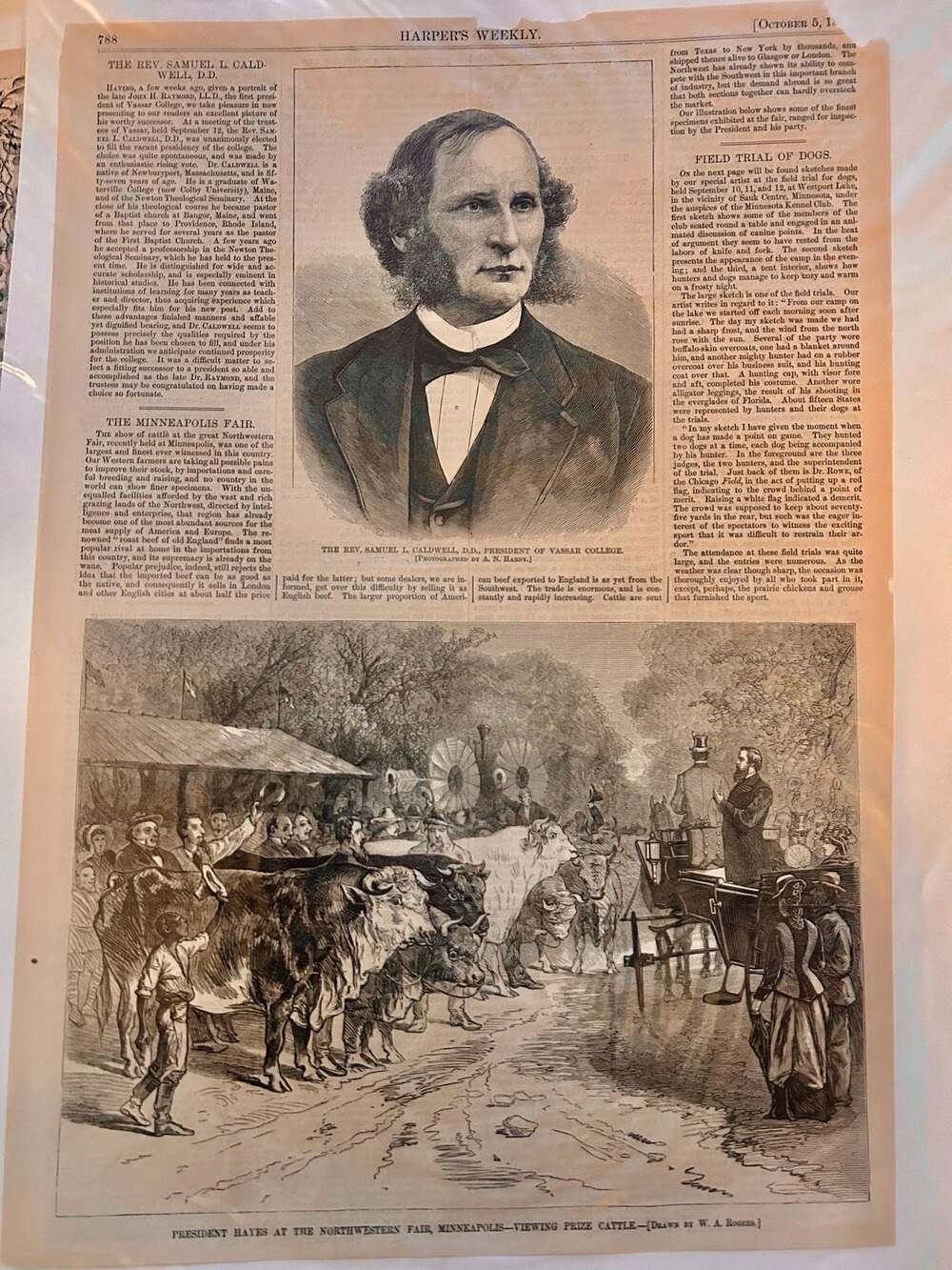 Original 1878 Harper's Weekly Page: Rev. Samuel L. Caldwell & President Hayes at